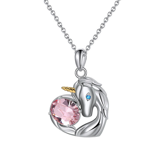 925 Sterling Silver Crystal Unicorn Necklace