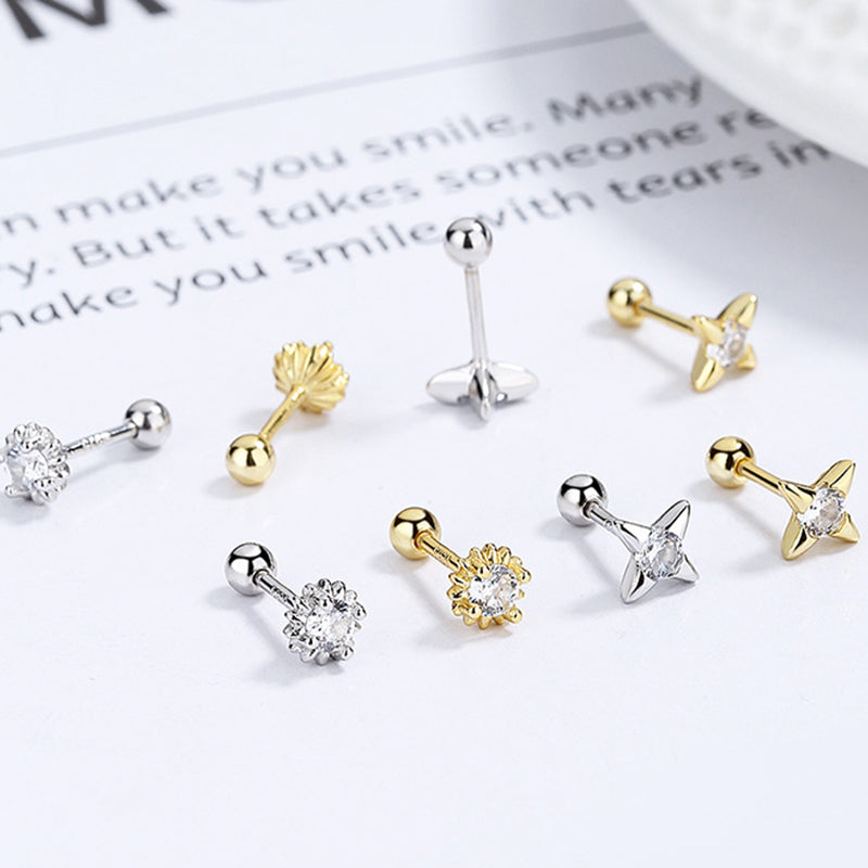 925 Sterling Silver Cross Screw Back Stud Earrings