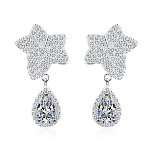 925 Sterling Silver Pearl Moissanite Leaf Post Earrings
