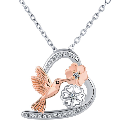 Copper With Silver/Rosegold Plated Heart Flowers Pendant Necklace