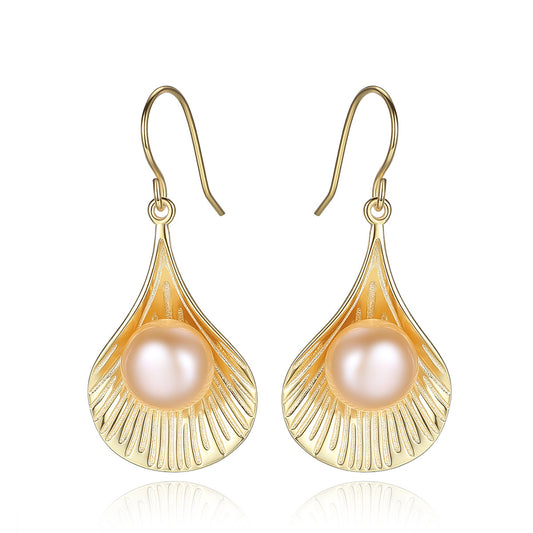 925 Sterling Silver Natural Pearl Drop Hook Earrings Fashion Jewelry Gift for Women Girls