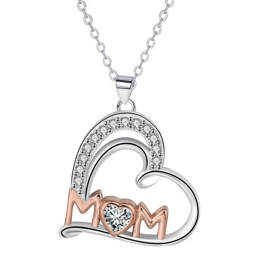 Copper With Silver/Rosegold Plated Mom Heart Pendant Necklace for Women