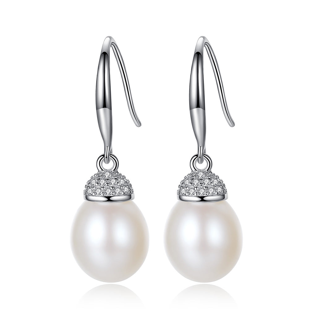 925 Sterling Silver Natural Pearl Long Drop Earrings Fashion Jewelry Gift for Women Girls