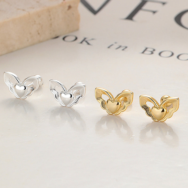 925 Sterling Silver Heart Screw Back Stud Earrings