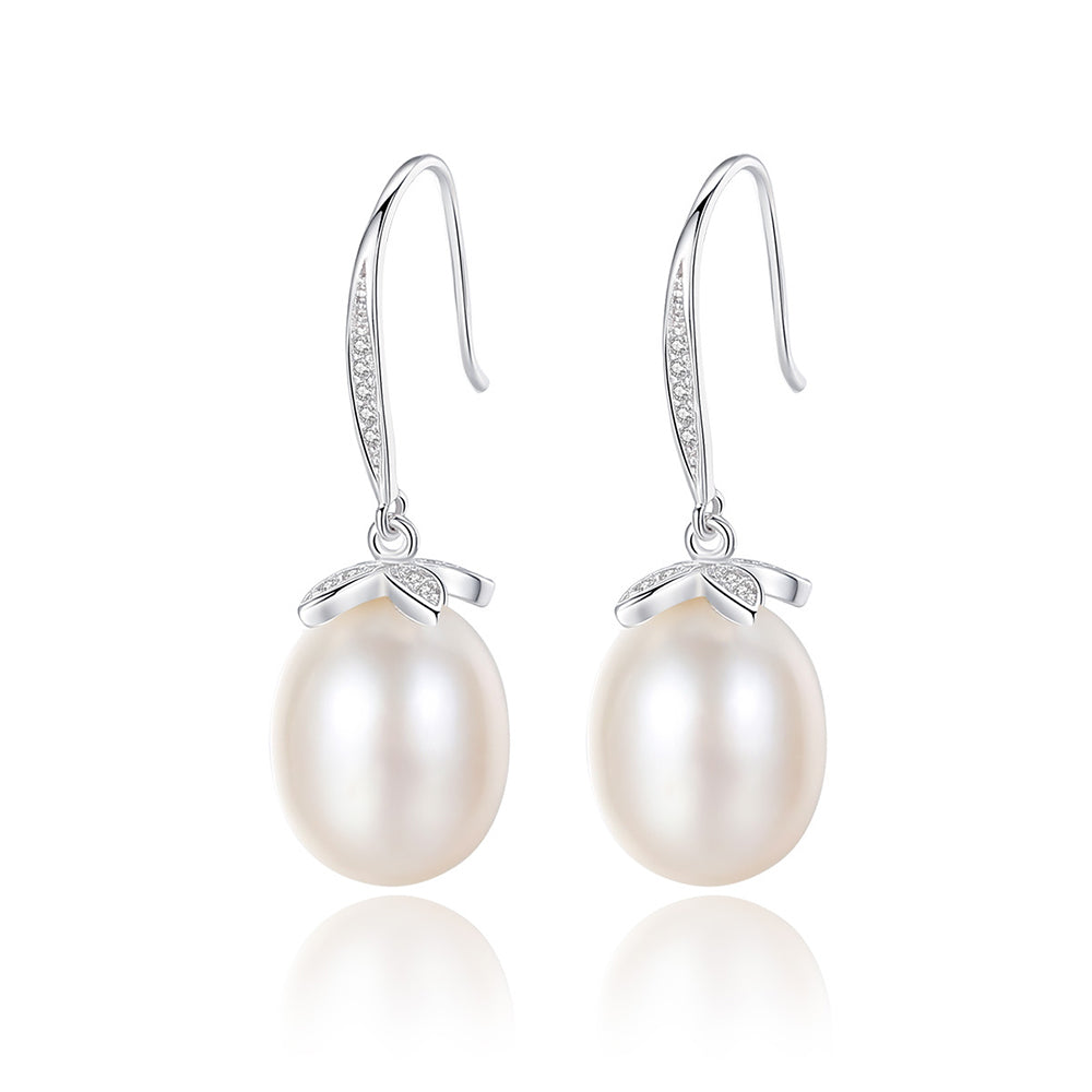 925 Sterling Silver Natural Pearl Drop Hook Earrings Fashion Jewelry Gift for Women Girls