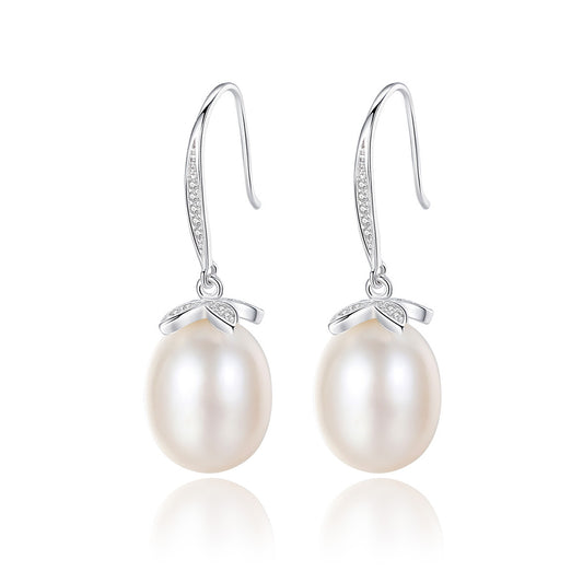 925 Sterling Silver Natural Pearl Drop Hook Earrings Fashion Jewelry Gift for Women Girls