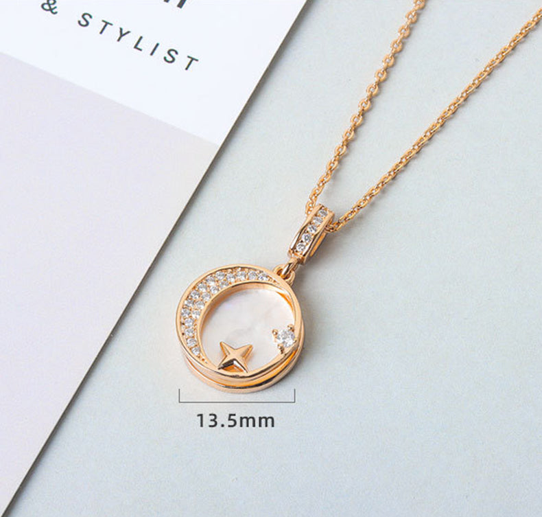 925 Sterling Silver Fashion Moon Star Necklace