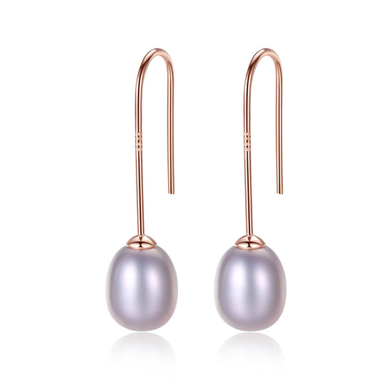 925 Sterling Silver Natural Pearl Drop Hook Earrings Fashion Jewelry Gift for Women Girls