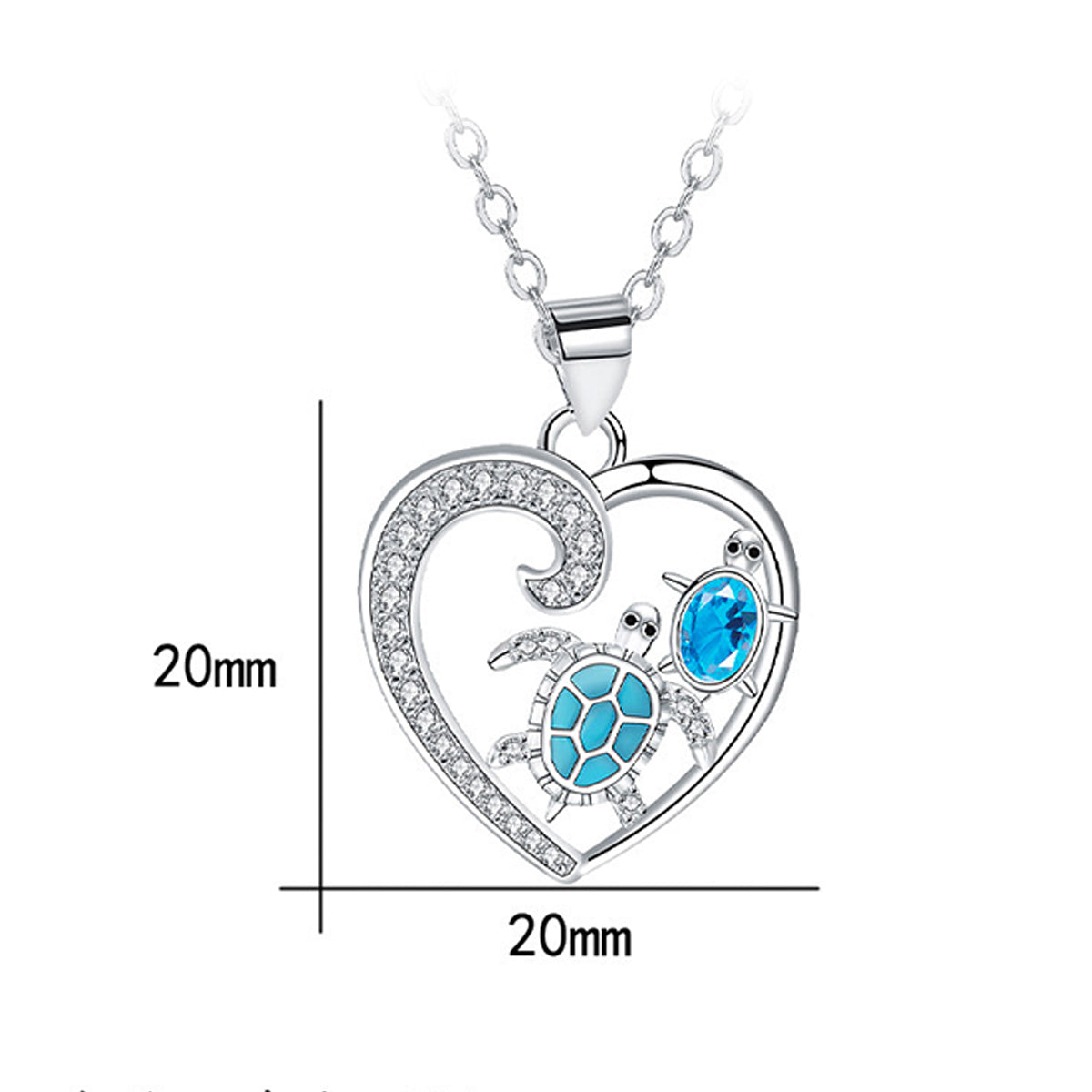 Copper With Silver Plated Heart Turtles Pendant Necklace