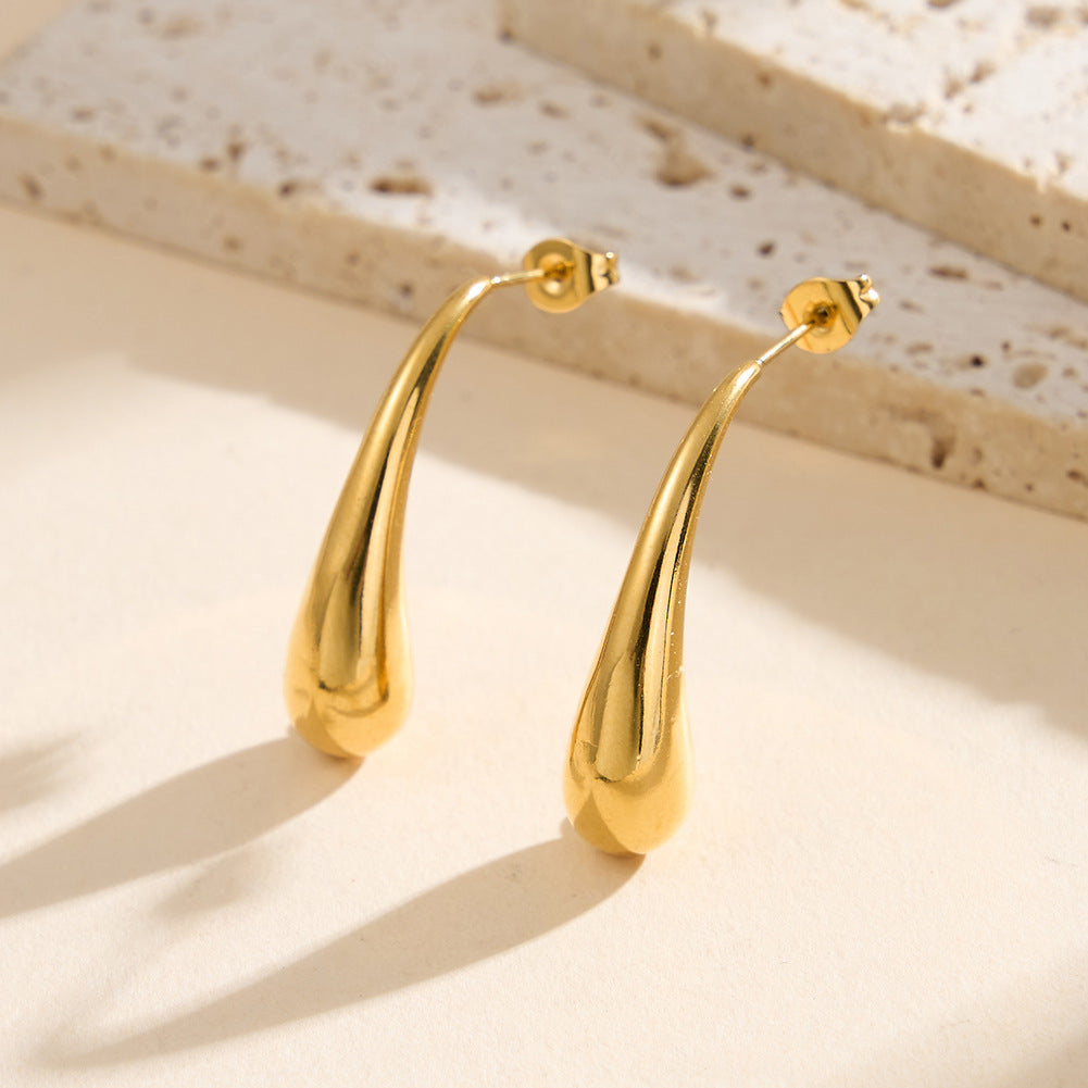 Gold Plated Stainless Steel Polished Solid Teardrop Drop Stud Earrings