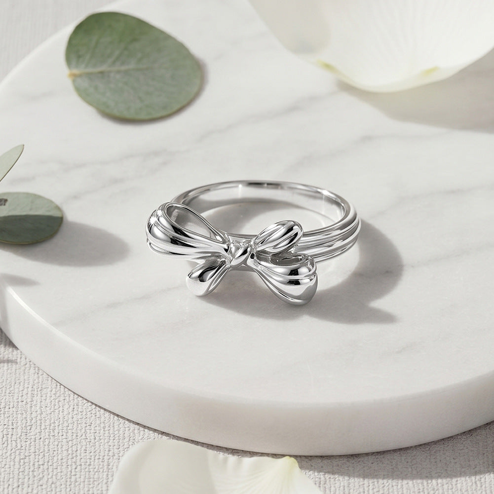 Gold Plated Stainless Steel Polished 3D Bow Knot Statement Ring