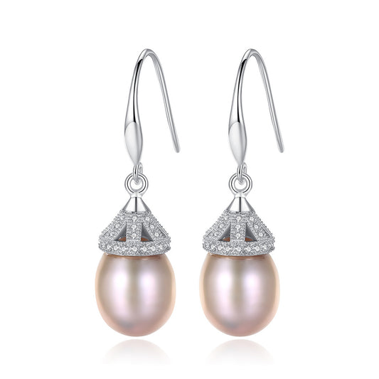 925 Sterling Silver Natural Pearl Drop Hook Earrings Fashion Jewelry Gift for Women Girls