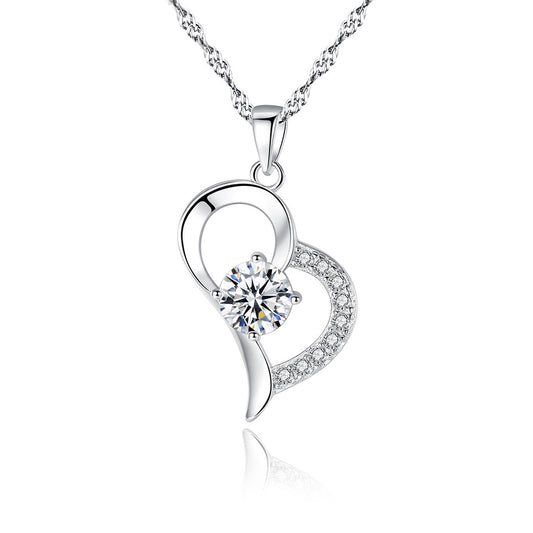 925 Sterling Silver Heart Necklace Fashion Jewelry Gift for Women Girls