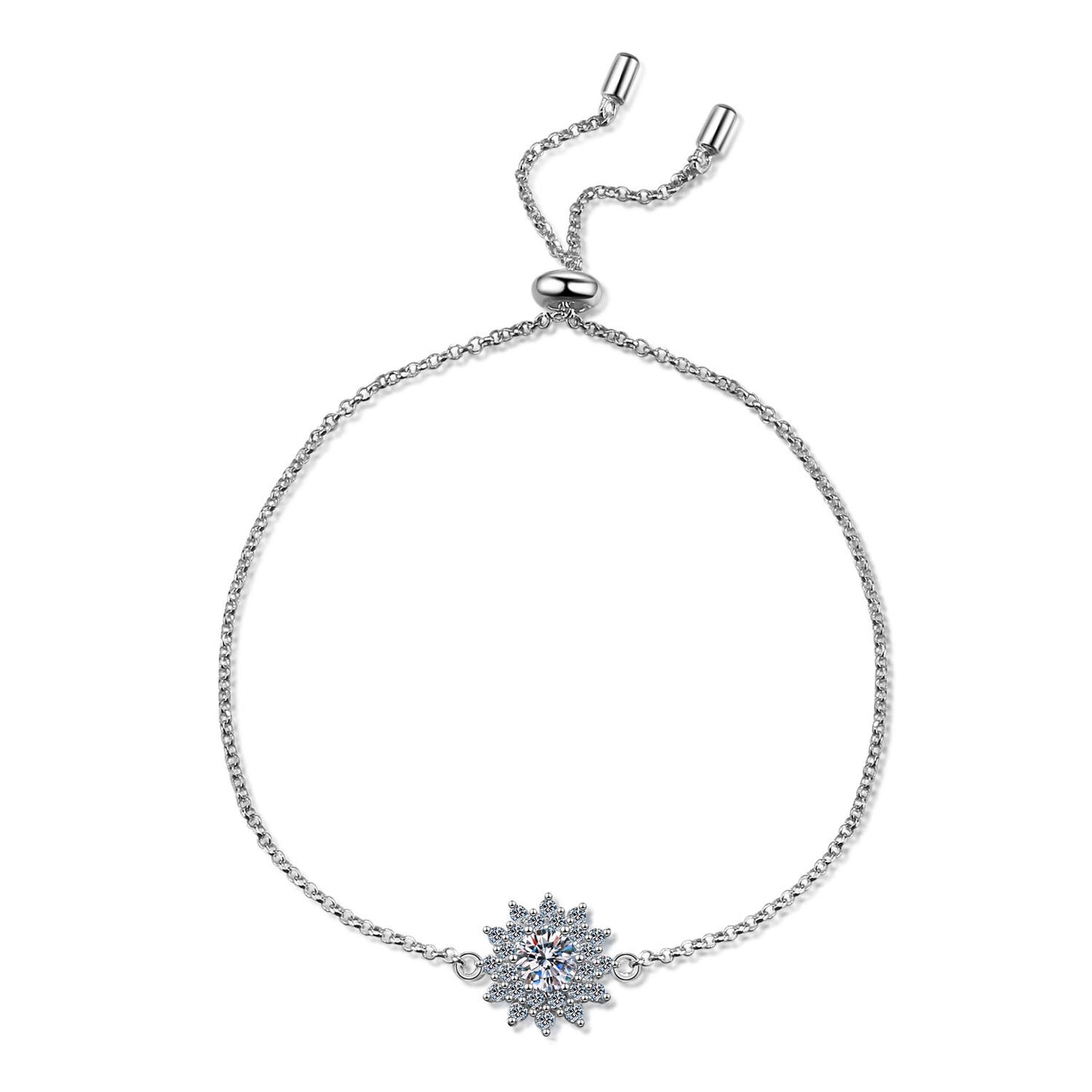 Pulsera ajustable de moissanita con girasol en plata de ley 925 para mujer y niña