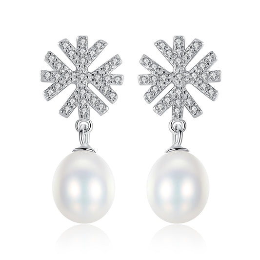 925 Sterling Silver Natural Pearl Drop Earrings Fashion Jewelry Gift for Women Girls