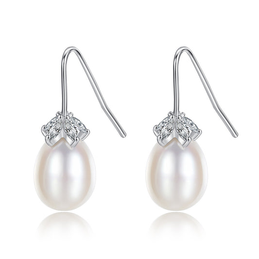 925 Sterling Silver Natural Pearl Drop Earrings Fashion Jewelry Gift for Women Girls