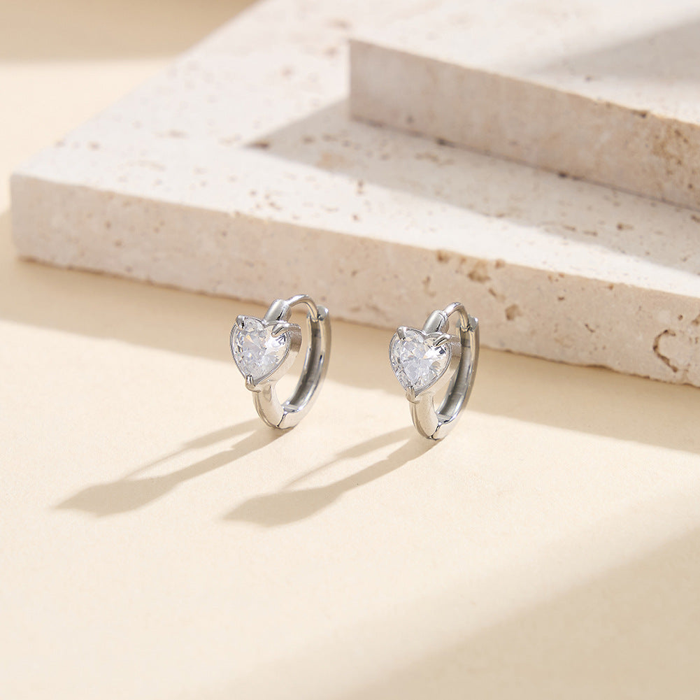 Gold Plated Stainless Steel Solitaire Heart CZ Huggie Hoop Earrings