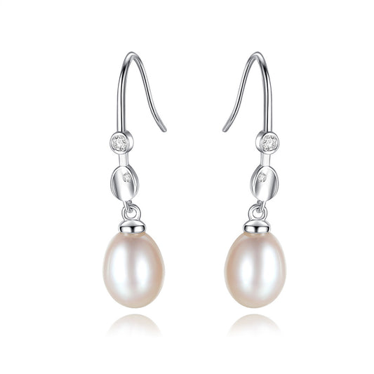 925 Sterling Silver Natural Pearl Drop Earrings Fashion Jewelry Gift for Women Girls