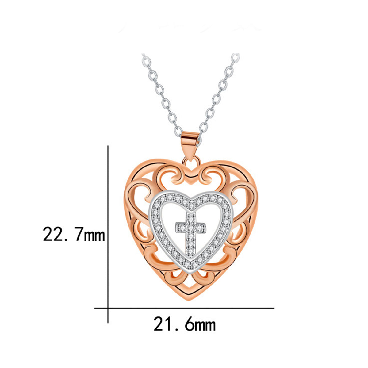 Copper With Silver/Rosegold Plated Heart Cross Pendant Necklace