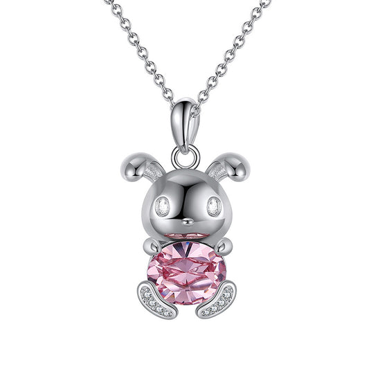 925 Sterling Silver Crystal Rabbit Necklace