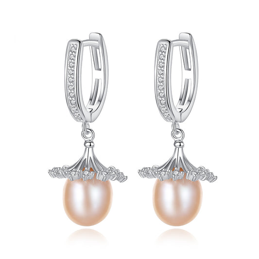 925 Sterling Silver Natural Pearl Drop Huggie Earrings Fashion Jewelry Gift for Women Girls