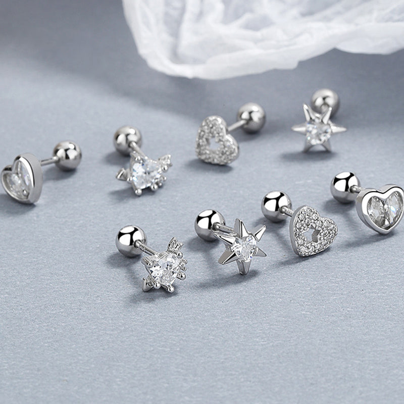 925 Sterling Silver Heart Screwed Earrings