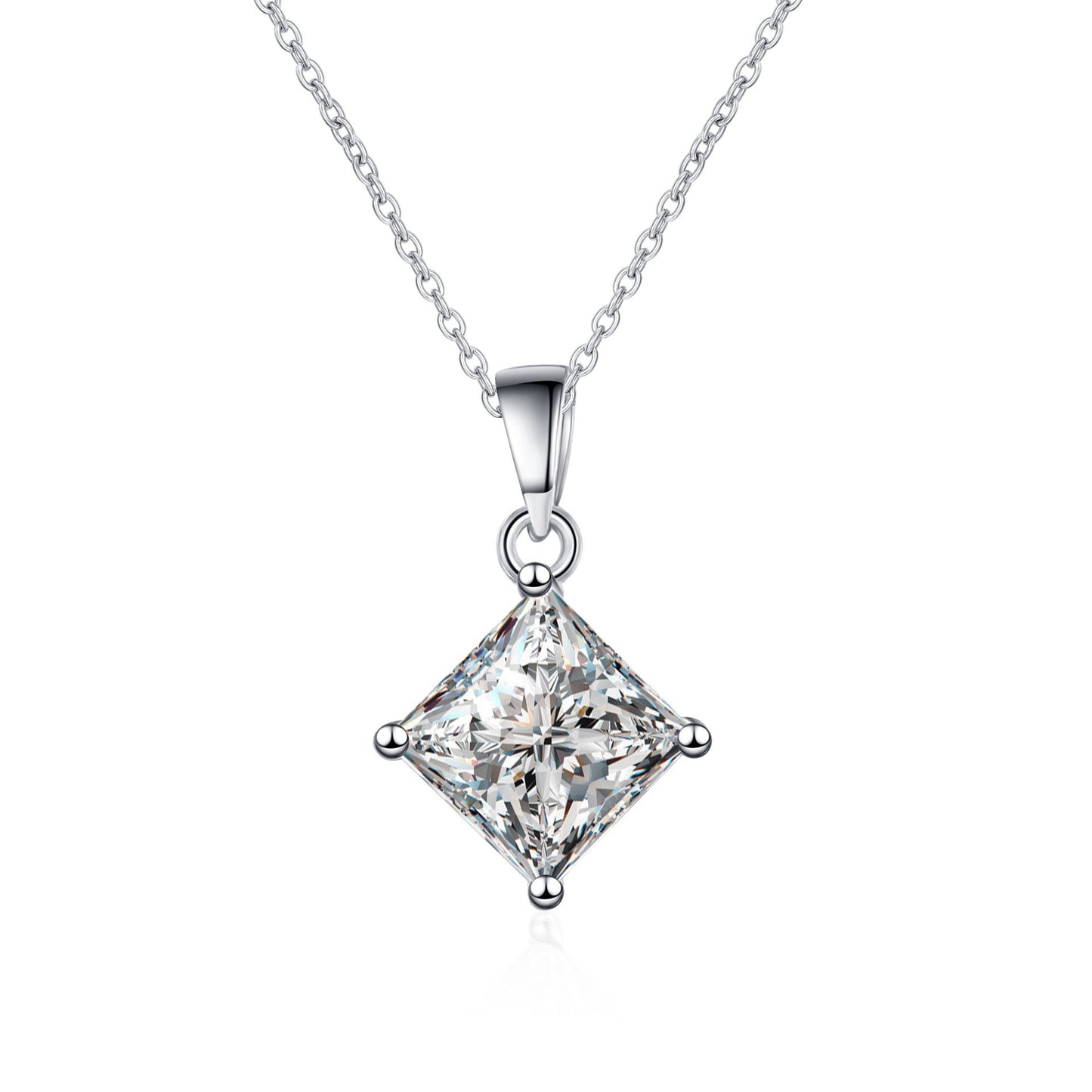 925 Sterling Silver Princess Cut Moissanite Pendant Necklace