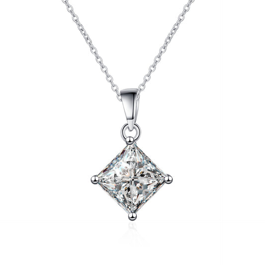 925 Sterling Silver Princess Cut Moissanite Pendant Necklace