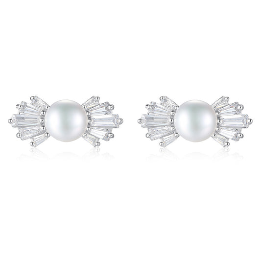 925 Sterling Silver Natural Pearl Stud Earrings Fashion Jewelry Gift for Women Girl
