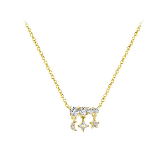 925 Sterling Silver Moon and Stars Pendant Necklace