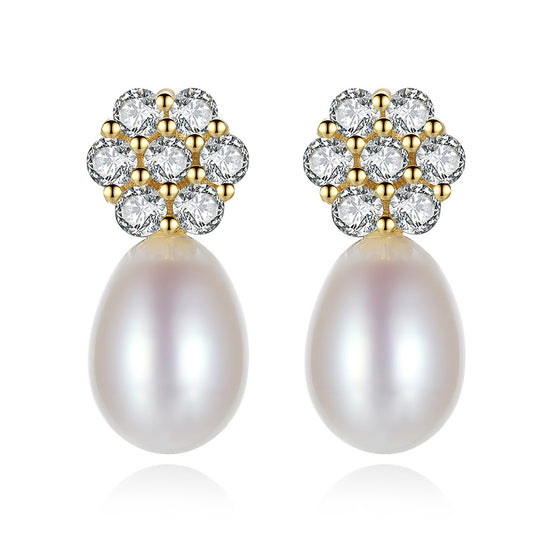 925 Sterling Silver Natural Pearl Stud Earrings Fashion Jewelry Gift for Women Girls
