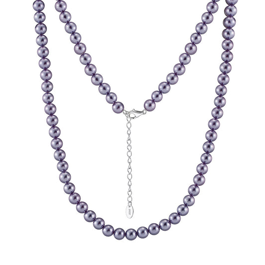 Purple Stainless Steel Round Pearl Strand Necklace, Smooth Lavender Pearl Beaded Adjustable Collar Necklace
