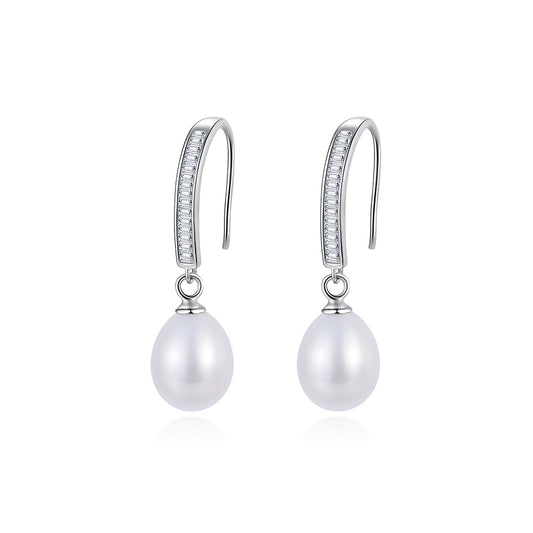 925 Sterling Silver Natural Pearl Drop Earrings Fashion Jewelry Gift for Women Girls