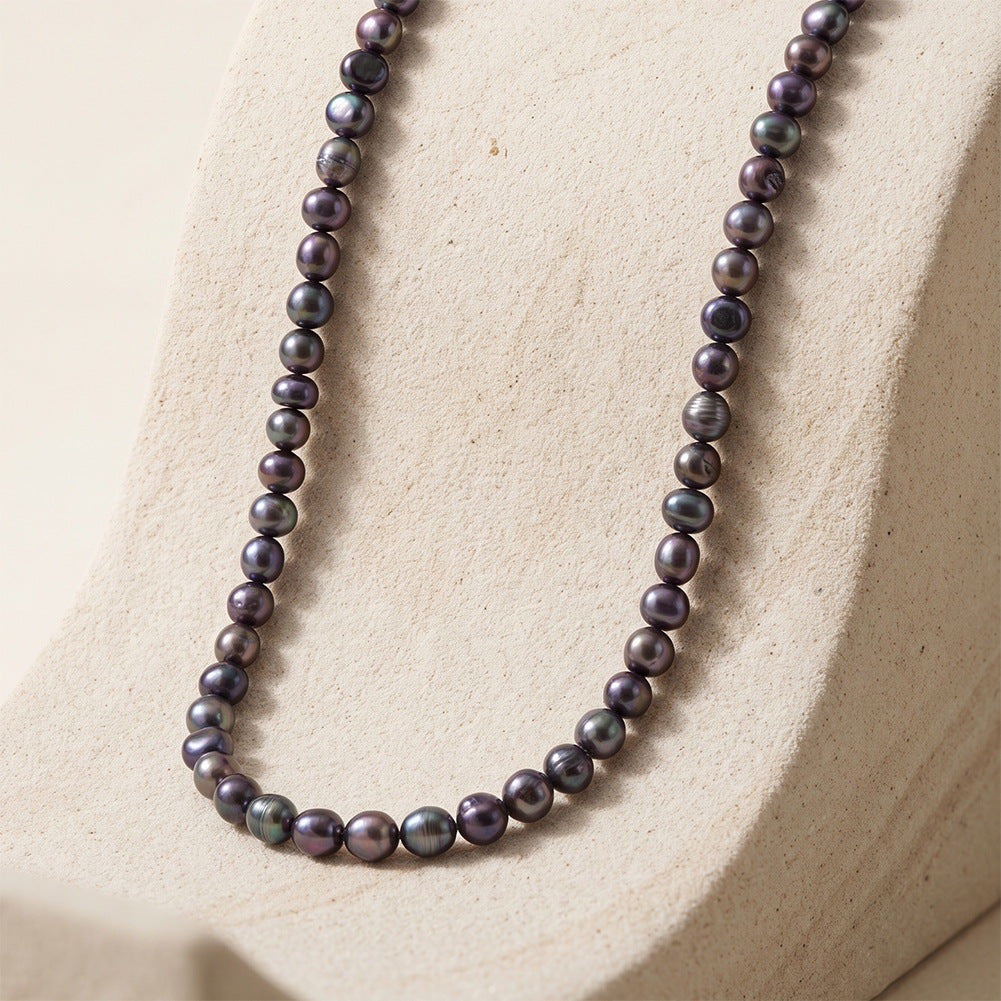 Dark Peacock Iridescent Baroque Freshwater Pearl Choker, Multicolor Dark Hued Organic Pearls Gold Plated Adjustable Chain