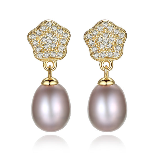 925 Sterling Silver Natural Pearl Long Drop Earrings Fashion Jewelry Gift for Women Girls