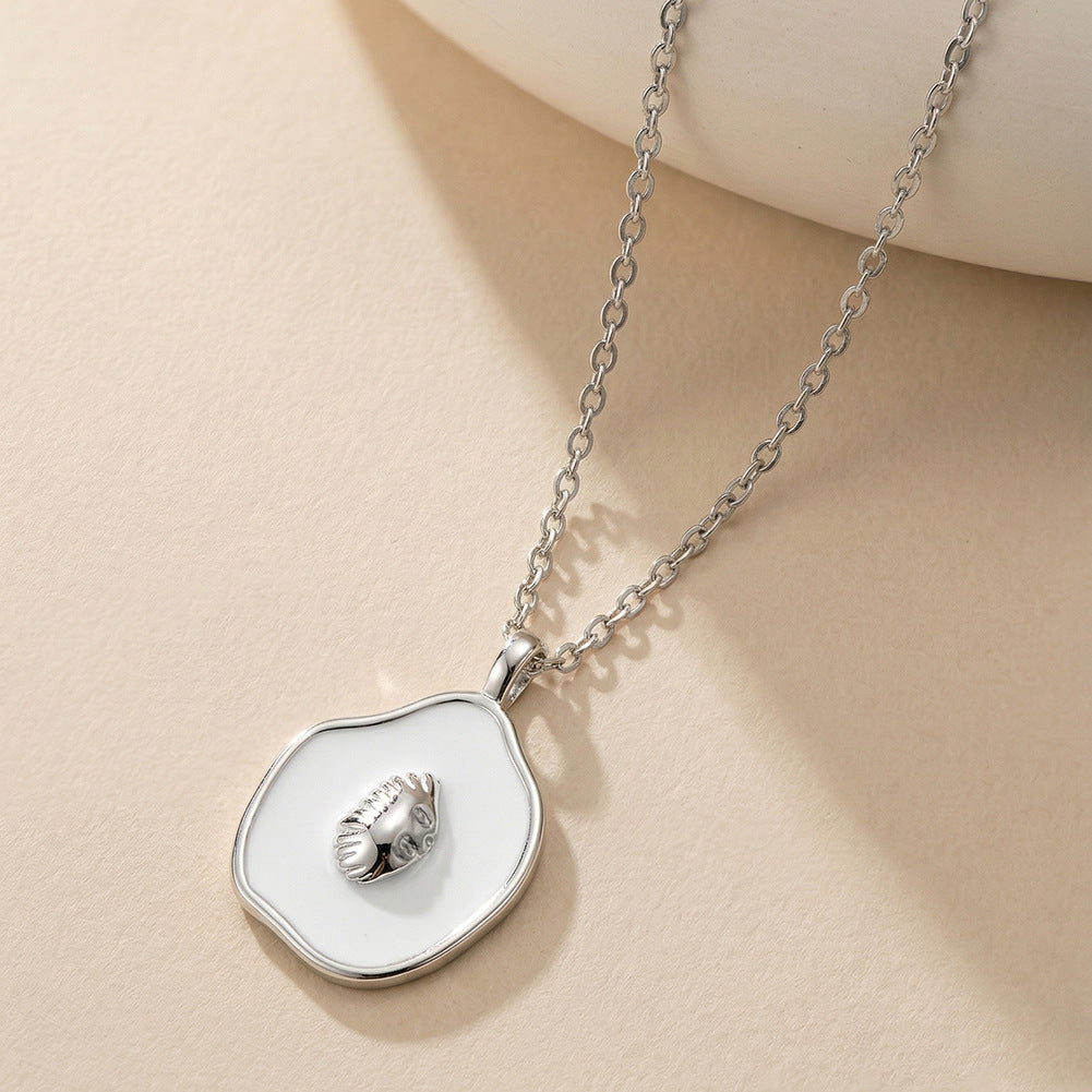 Gold Stainless Steel Irregular Shell Pendant Necklace, White Enamel With 3D Seashell Charm Cable Chain