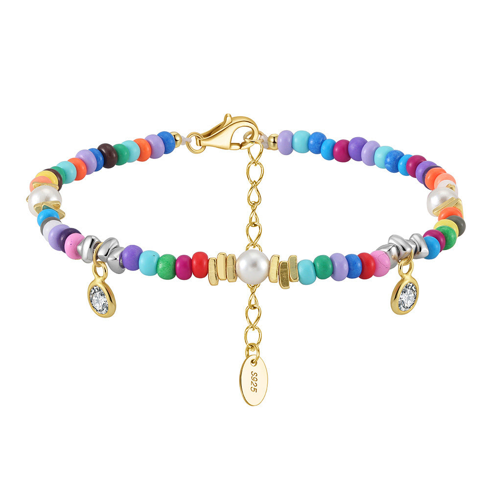 Gold Stainless Steel Turquoise & Freshwater Pearl Station Necklace, Oval Turquoise Bezel Pendant Adjustable Cable Chain（副本）