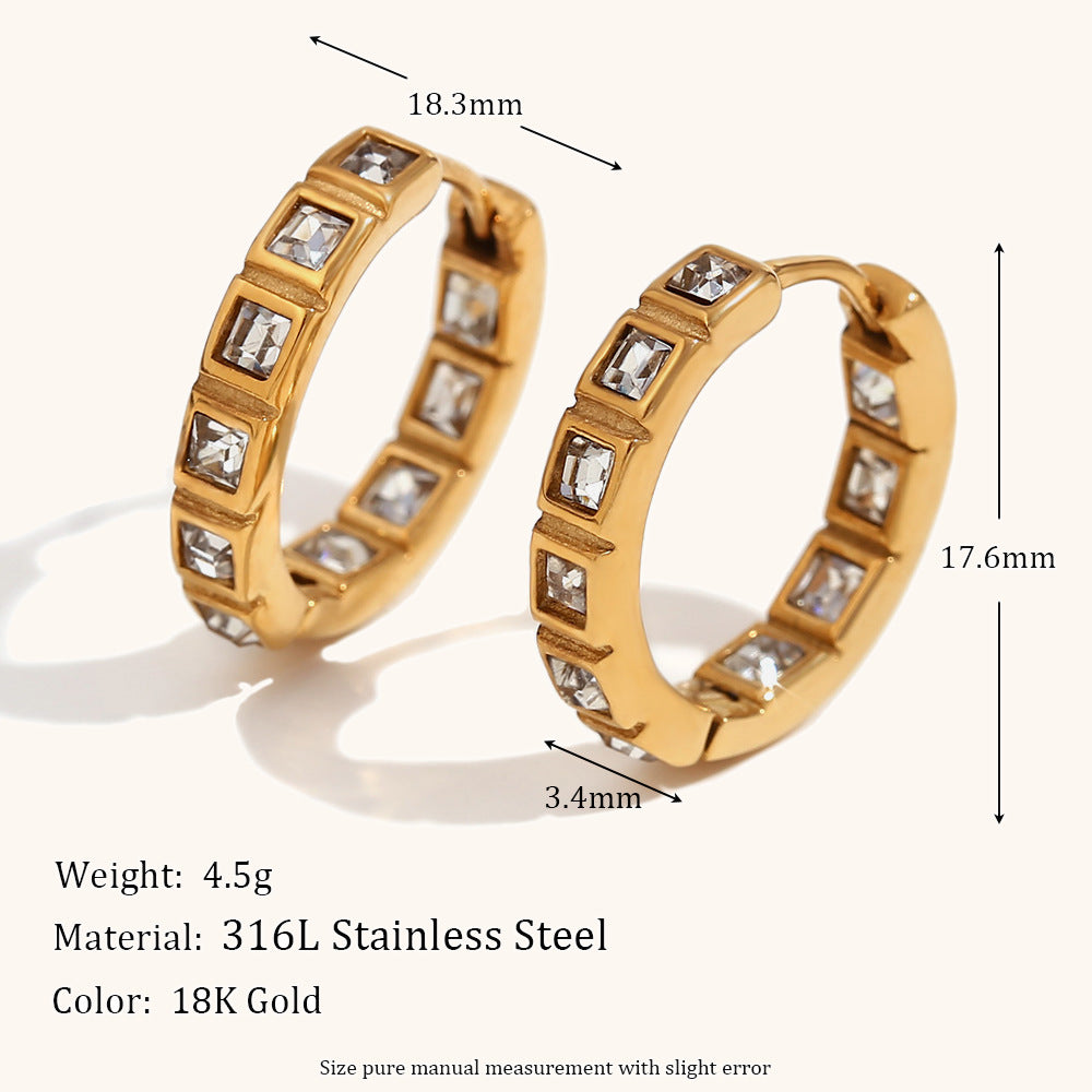316L Stainless Steel Jewelry Fashion Huggie Zircon Earrings