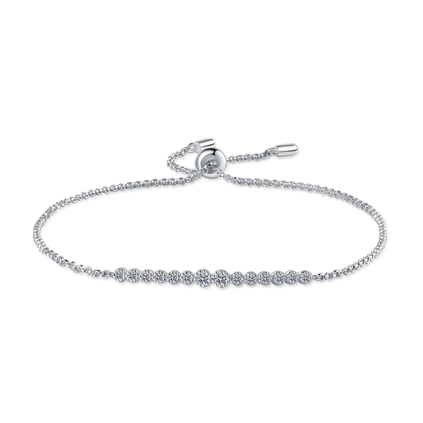 925 Sterling Silver Adjustable Tennis Bracelet Round Moissanite for Women Girl