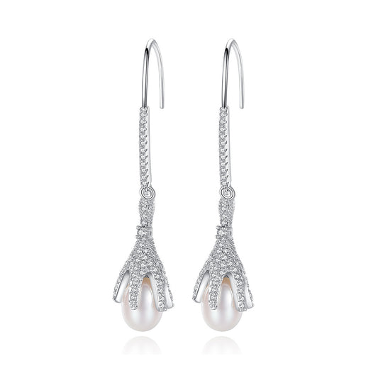 Pendientes colgantes de perla natural de plata de ley 925, joyería de moda, regalo para mujeres y niñas.