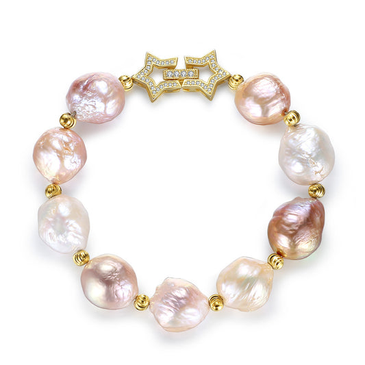 925 Sterling Silver Natural Pearl Bracelet Fashion Jewelry Gift for Women Girls