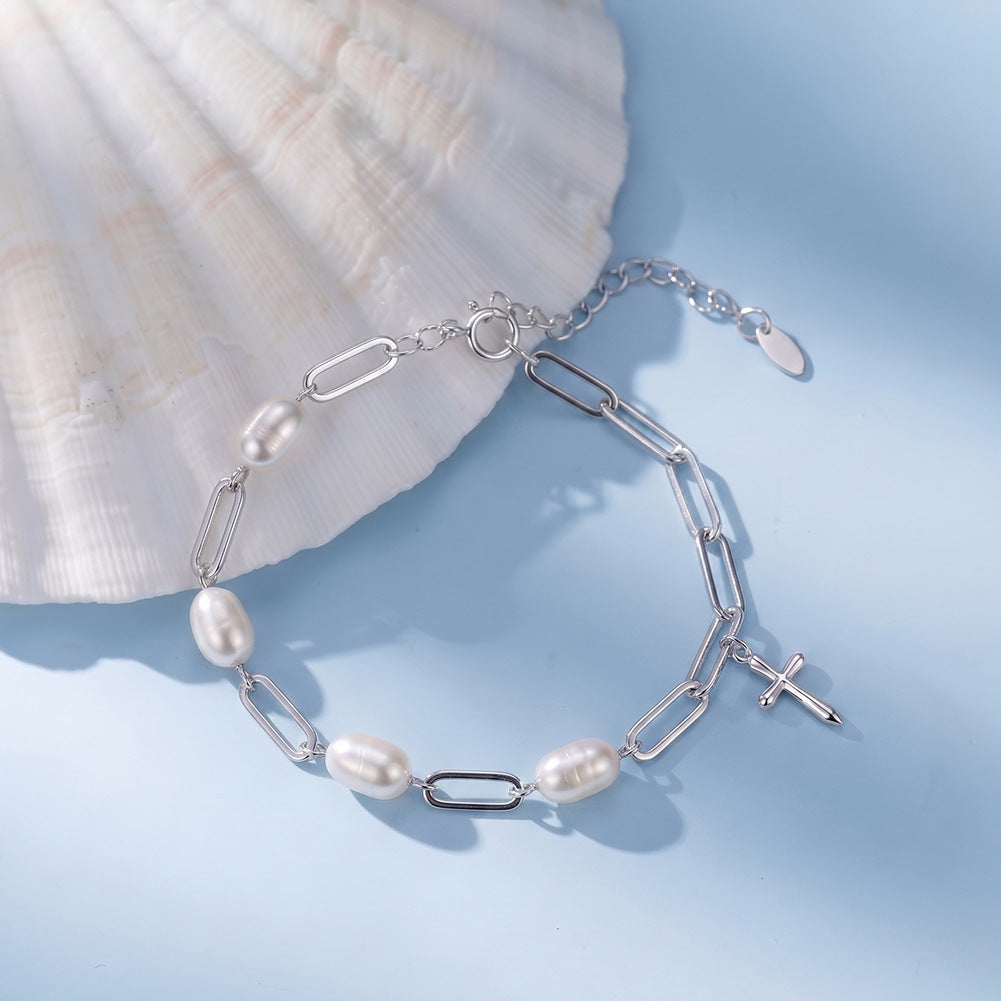 Pulsera de perlas de plata de ley 925, joyería de moda, regalo para mujeres y niñas.