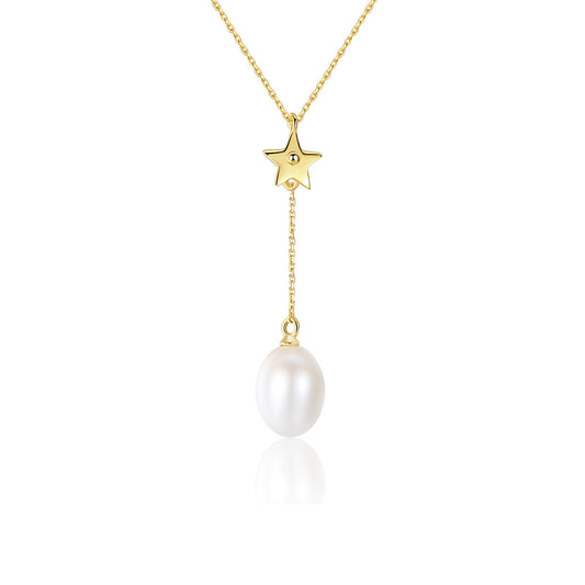 925 Sterling Silver Natural Pearl Drop Necklace Fashion Jewelry Gift for Women Girls