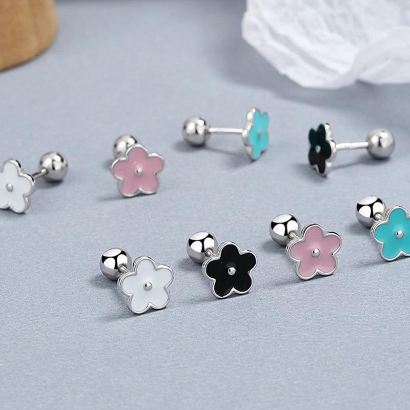925 Sterling Silver Flower Screwed Earrings