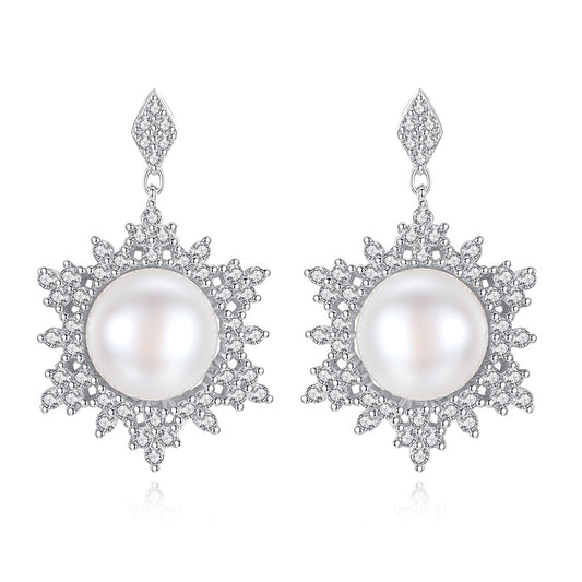 Pendientes colgantes de perla natural de plata de ley 925, joyería de moda, regalo para mujeres y niñas.