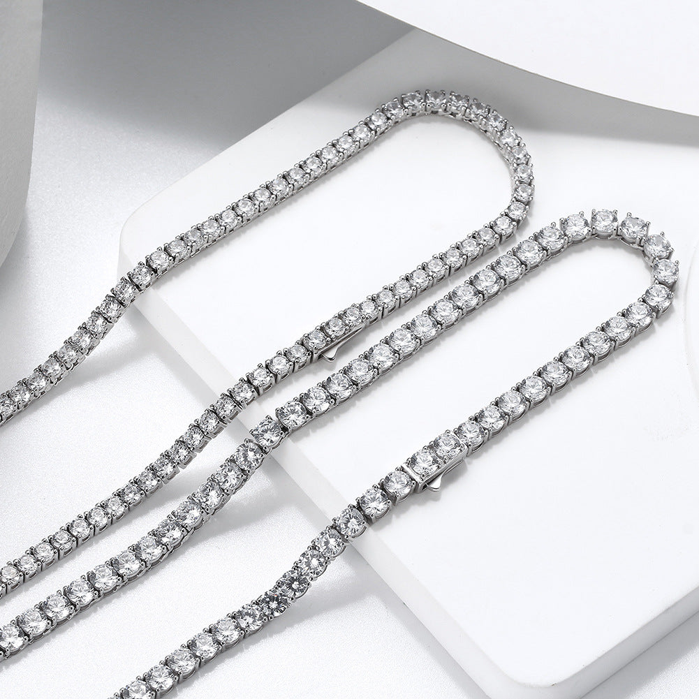 Silver Stainless Steel CZ Tennis Necklace, Round Cut Cubic Zirconia Full Stone Tennis Chain