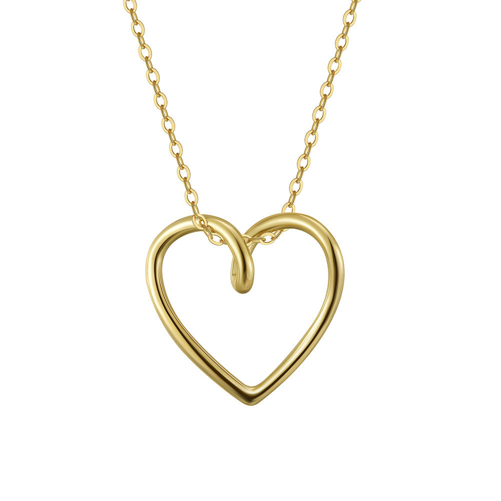 Silver Stainless Steel Open Hollow Heart Necklace, Intertwined Loop Outline Heart Pendant Thin Cable Chain