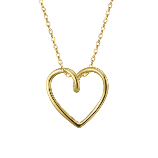 Silver Stainless Steel Open Hollow Heart Necklace, Intertwined Loop Outline Heart Pendant Thin Cable Chain