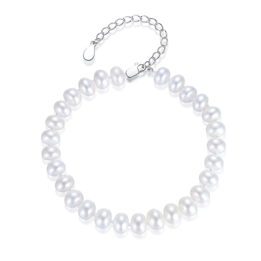 925 Sterling Silver Natural Pearl Bracelet Fashion Jewelry Gift for Women Girls