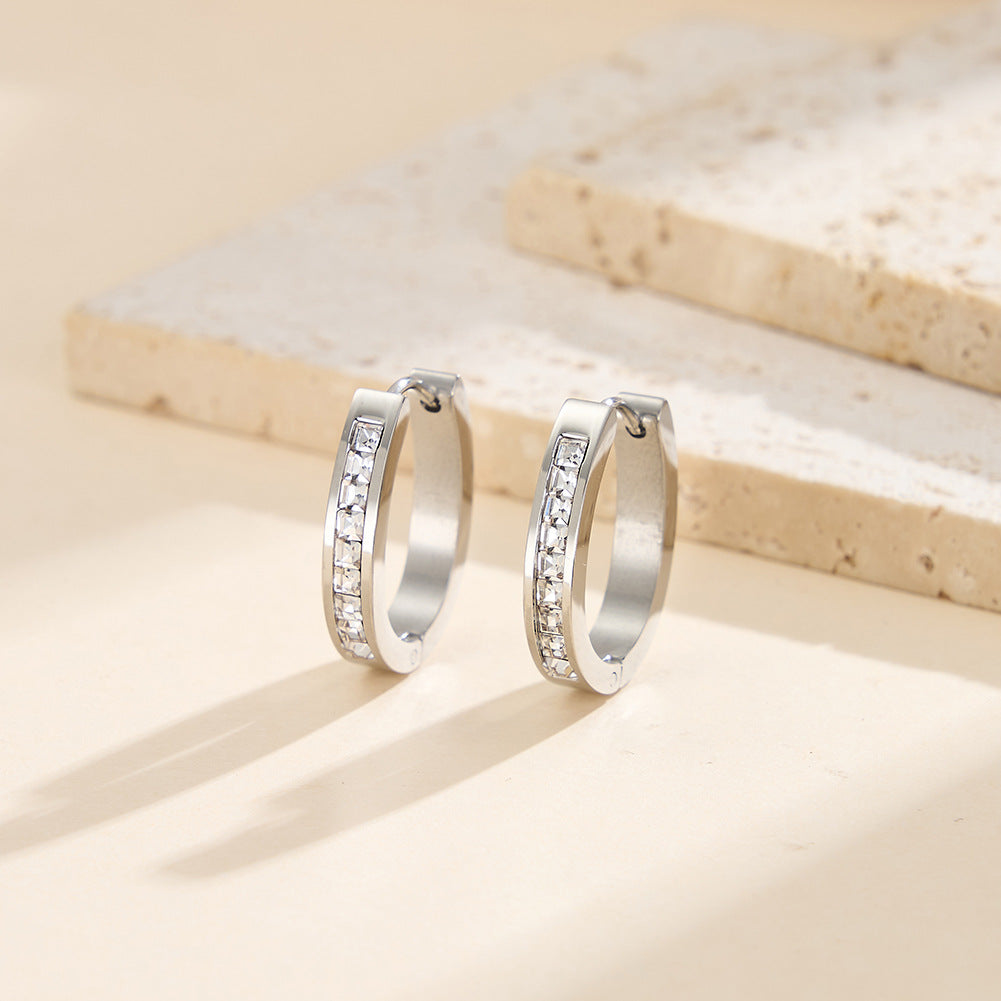 Gold Plated Stainless Steel Rectangular Cut CZ Huggie Hoop Earrings